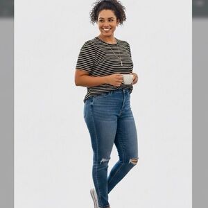 LOFT Plus | NEW Green & White Stripe Short Sleeve Knit Blouse Top Sz-20/22